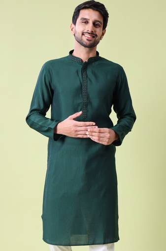 Mandarin collar straight cotton silk kurta