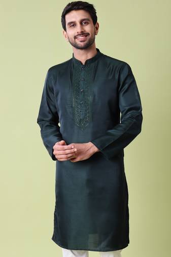 Mandarin collar sequin embroidered thread work kurta