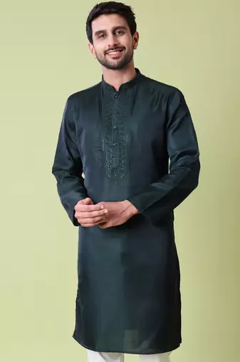 Mandarin collar sequin embroidered thread work kurta