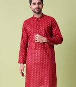 Ethnic motifs printed band collar pure cotton straight kurta
