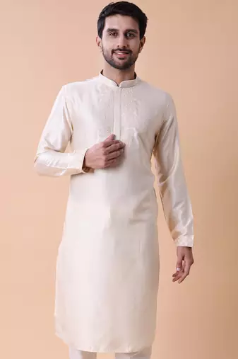 Mandarin collar floral embroidered thread work kurta
