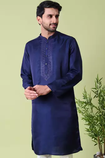 Mandarin collar sequin embroidered thread work kurta