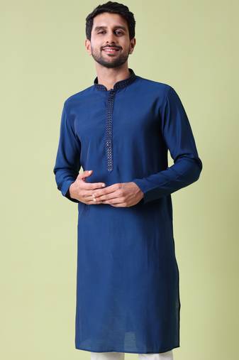 Mandarin collar straight cotton silk kurta