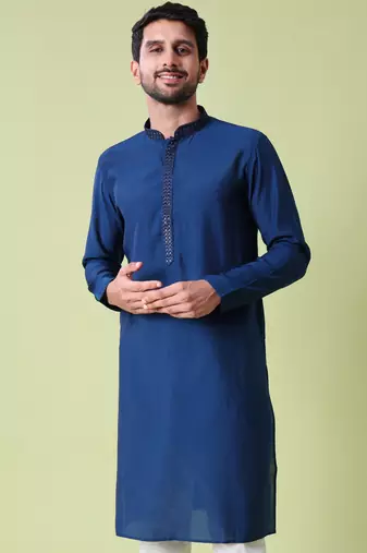 Mandarin collar straight cotton silk kurta