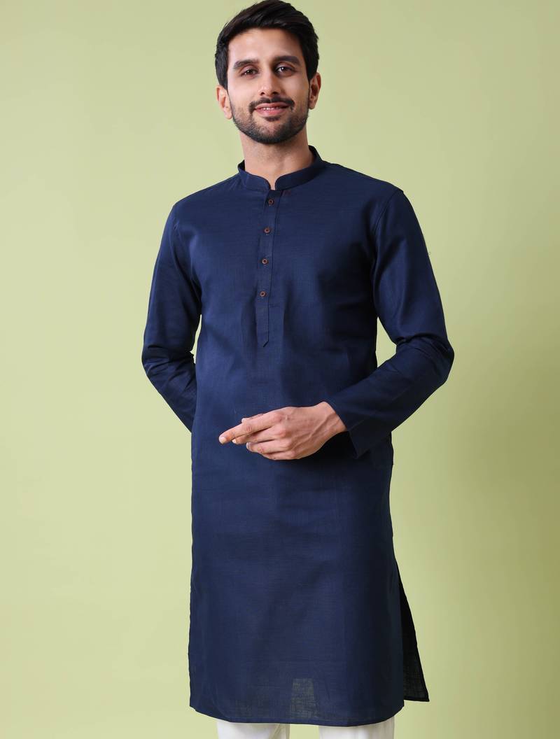 Mandarin collar straight cotton kurta