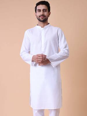 Men white solid kurta 1