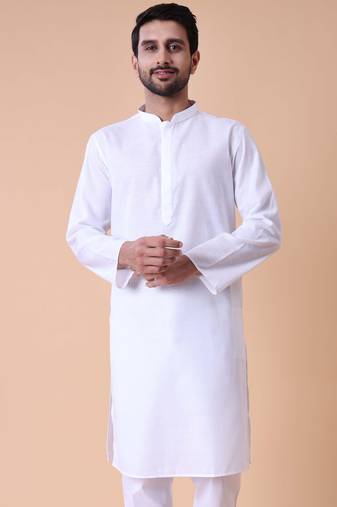 Men white solid kurta