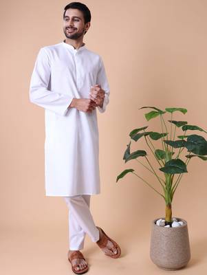Men white solid kurta 4