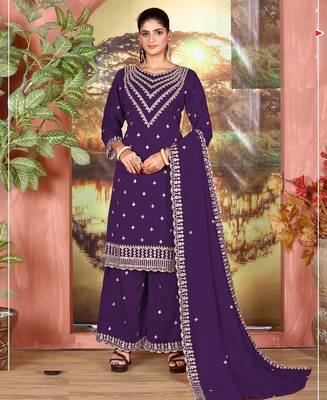 Navy blue silk wedding semi stitched palazzo set 1