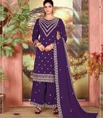 Navy blue silk wedding semi stitched palazzo set