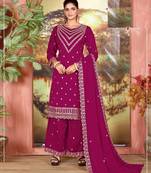 Magenta  silk wedding semi stitched palazzo set