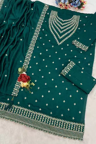Teal silk wedding semi stitched palazzo set