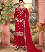 Red silk wedding semi stitched palazzo set
