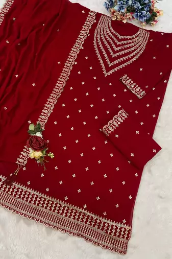 Red silk wedding semi stitched palazzo set