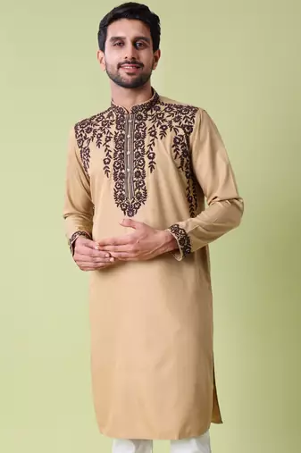 Mandarin collar floral embroidered thread work kurta
