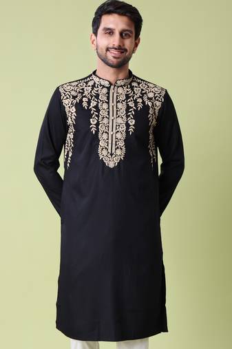 Mandarin collar floral embroidered thread work kurta