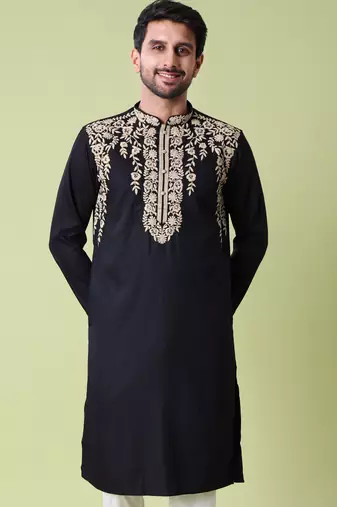 Mandarin collar floral embroidered thread work kurta