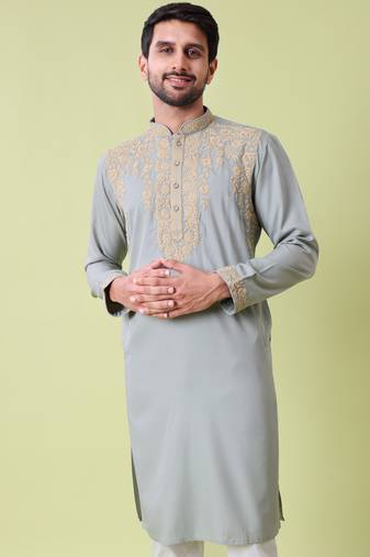Mandarin collar floral embroidered thread work kurta