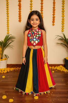 Navratri multicolor rayon lehenga set for girls 1