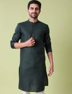 Mandarin collar straight cotton kurta 1