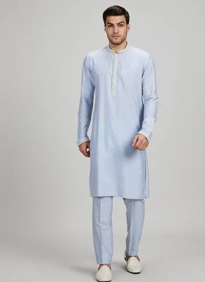 Blue woven cotton silk kurta set 1