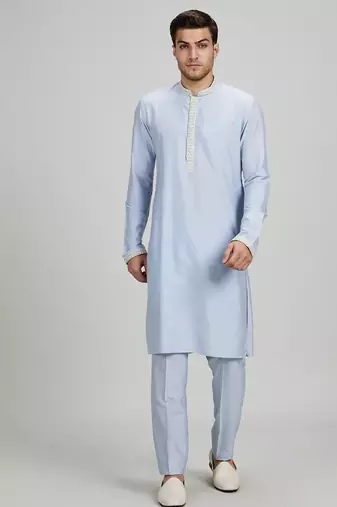 Blue woven cotton silk kurta set
