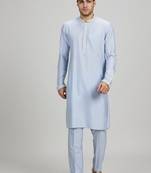 Blue woven cotton silk kurta set