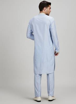 Blue woven cotton silk kurta set 2