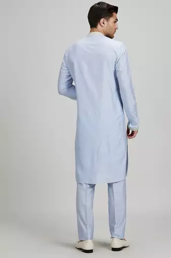 Blue woven cotton silk kurta set