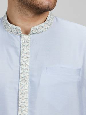Blue woven cotton silk kurta set 3