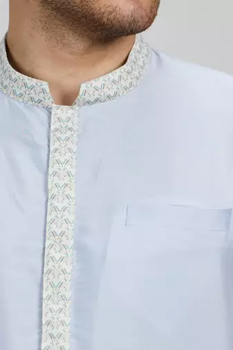 Blue woven cotton silk kurta set
