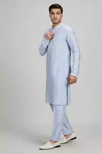 Blue woven cotton silk kurta set