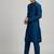Teal blue woven cotton silk kurta set