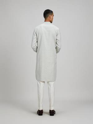 Off white woven cotton kurta set 2