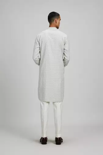 Off white woven cotton kurta set