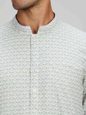 Off white woven cotton kurta set 3