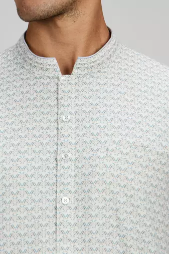 Off white woven cotton kurta set