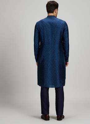 Dark blue woven silk kurta set 2