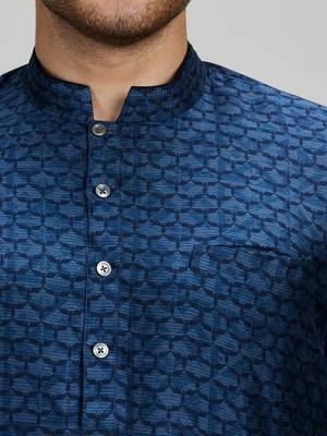 Dark blue woven silk kurta set 3