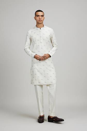 White woven cotton kurta set