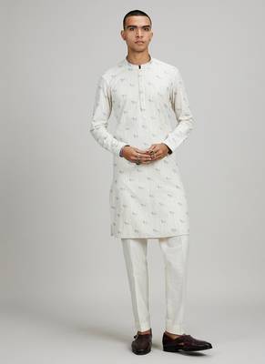 White woven cotton kurta set 1
