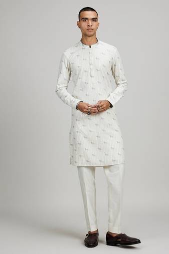 White woven cotton kurta set