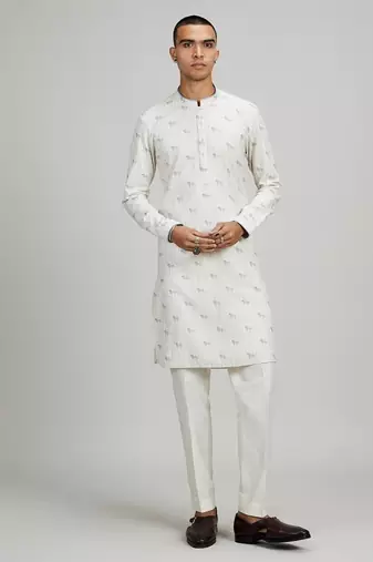 White woven cotton kurta set