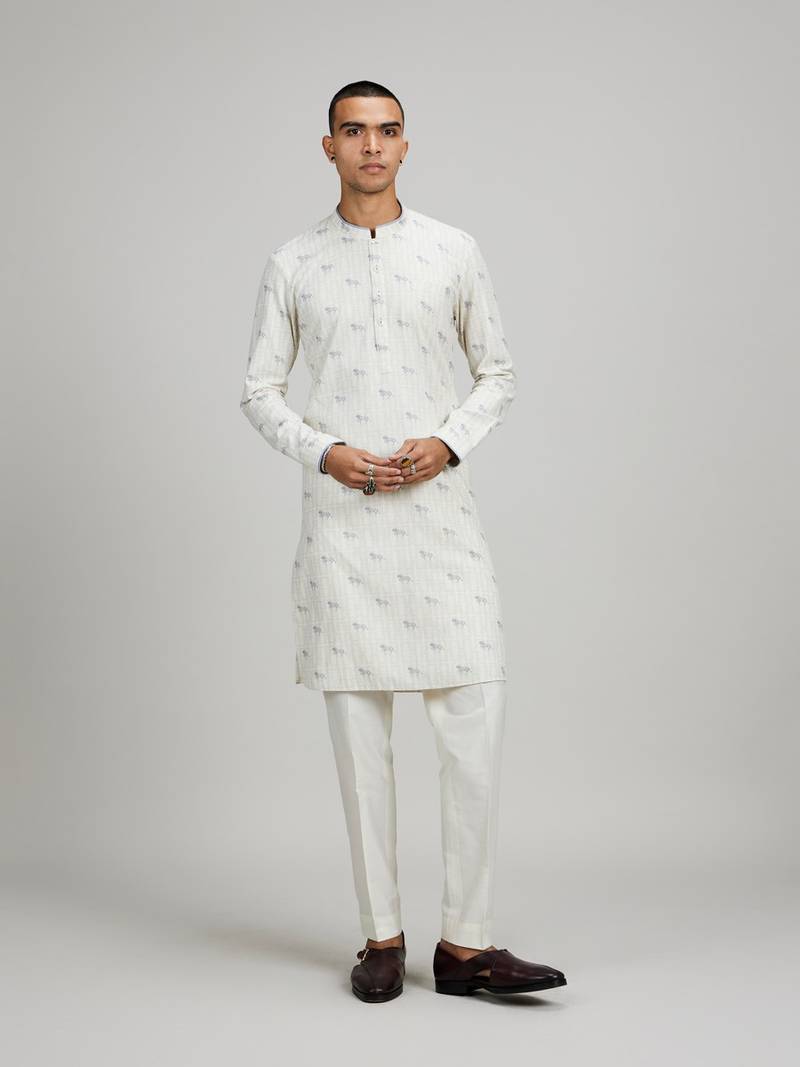 White woven cotton kurta set