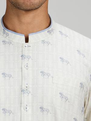 White woven cotton kurta set 2