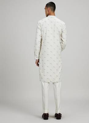 White woven cotton kurta set 3