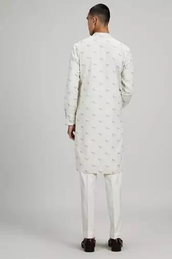 White woven cotton kurta set