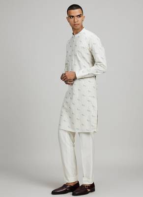 White woven cotton kurta set 4