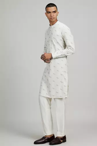 White woven cotton kurta set