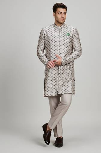 Light grey woven cotton kurta set